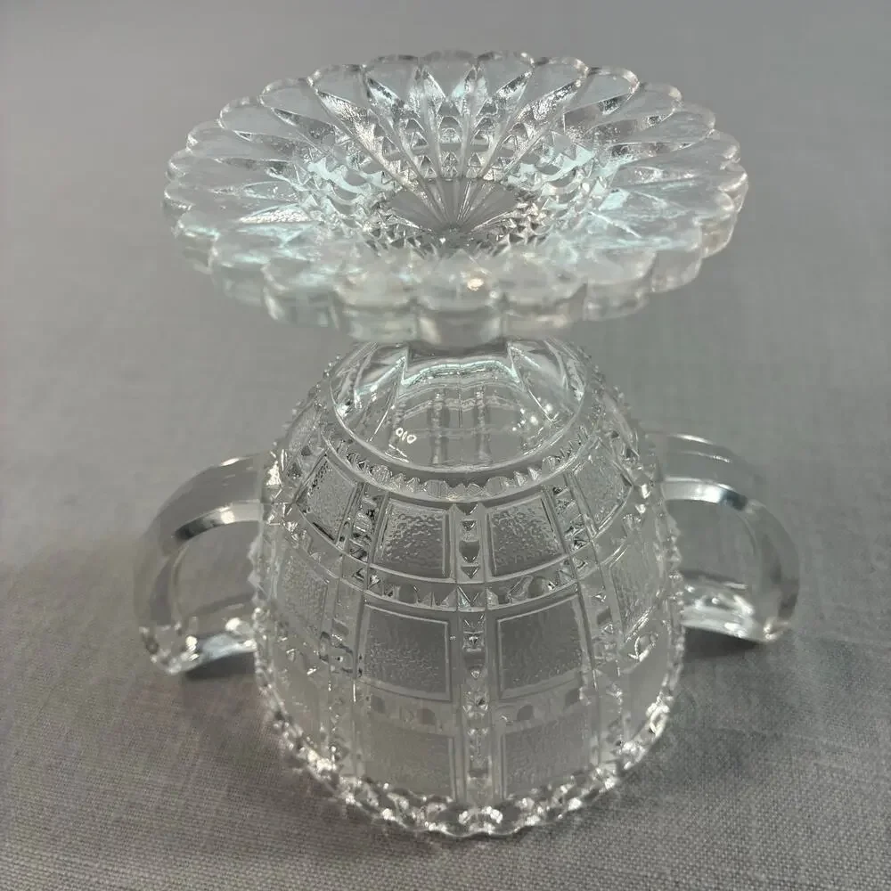 Vintage Clear Pressed Glass Double Handle Sugar Bowl Pedestal Open Serving Dishs